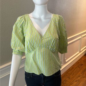 Sanctuary Lime and Blue Striped V-Neck Blouse